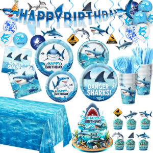 B0DRC4SSLX.jpg 157-Piece Shark Birthday Party Decoration Set for Kids