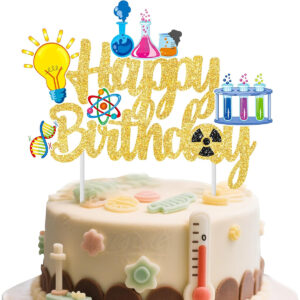 B0F5Q7Z3PZ.jpg Science Birthday Party Cake Topper Gold Glitter Decoration