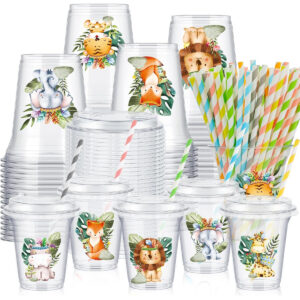 B0CMHR1Y3C.jpg 60-Piece Jungle Safari Disposable Cup Set with Lids & Straws