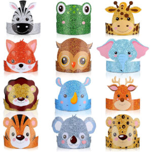 B09ZP4ZXN2.jpg 24 Pcs Jungle Safari Animal Party Hats and Headbands for Kids