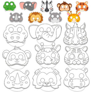 B0DB7883VB.jpg 36-Piece Safari Animal Coloring Masks for Kids DIY Party Crafts