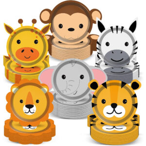 B0CQ6QLT3M.jpg Jungle Safari Animal Shaped Paper Plates for Party Tableware
