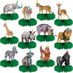 B0C6CVCHJ3.jpg 12-Piece Jungle Animal Honeycomb Safari Table Centerpieces