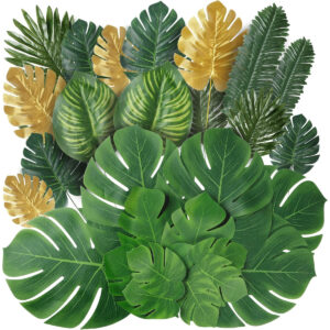 B09MNDW992.jpg 82-Piece Artificial Tropical Palm Leaves for Safari Party Decor
