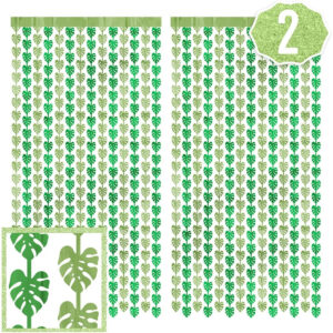 B0C3G9GNL7.jpg Jungle Leaf Foil Curtain Set: Safari Theme Party Decorations