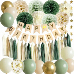 B0C9HQSGN7.jpg Sage Green Safari Birthday Party Decorations & Backdrop Kit