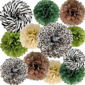 B0CG5WPR79.jpg Jungle Safari Party Decorations: Animal Print Pom Pom Set