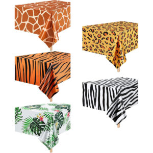 B094Z87QMJ.jpg Safari Animal Print Tablecloths for Jungle Theme Party (5 Pcs)