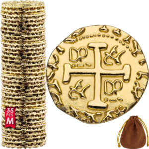 B07YNWB26M.jpg Leib Games Metal Pirate Coins: 35 Gold Doubloons for Parties