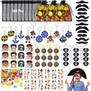 B0BNNTD387.jpg 168-Piece Pirate Party Favors and Birthday Decoration Set