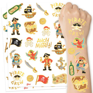 B08W9TBV2D.jpg xo, Fetti Pirate Temporary Tattoos: 44 Gold Foil Party Favors