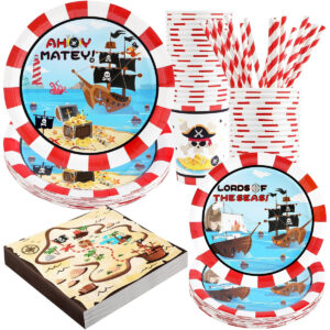 B0CH85GPCL.jpg Pirate Party Supplies: 120-Piece Tableware Set for 24 Guests