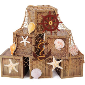 B0D7LV1K1K.jpg Pirate Party Decorations: Wooden Box & Net Backdrop Kit