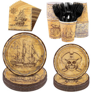 B0G5Y7ZKPB.jpg Kochorie Pirate Party Supplies: Treasure Map Tableware for 24