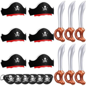 B09S9VCTZV.jpg 18-Piece Pirate Party Costume Set: Hats, Patches & Swords