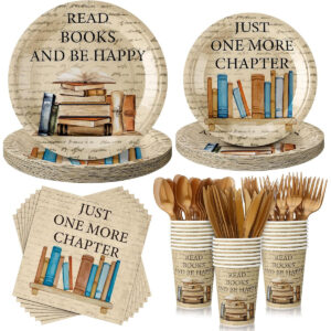 B0DJ6HT8M7.jpg Vintage Book Theme Party Tableware Set for 24 Guests