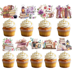 B0DZG2TKF4.jpg Book Themed Cupcake Toppers: 36-Piece Library Party Decor