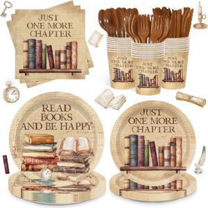 B0F31VQ8BF.jpg Vintage Book Party Supplies: Tableware Set for 24 Guests
