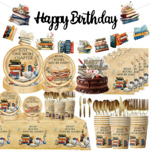 B0G3PVNHNT.jpg 185pc Book Themed Birthday Party Supplies for 24 Guests