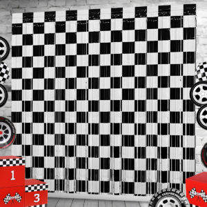 B0DPXKGZV8.jpg Race Car Foil Fringe Backdrop for Racing Birthday Party 2-Pack