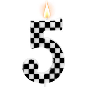 B0FMS71T6N.jpg Number 5 Racing Car Birthday Candle for Checkered Cake Decor