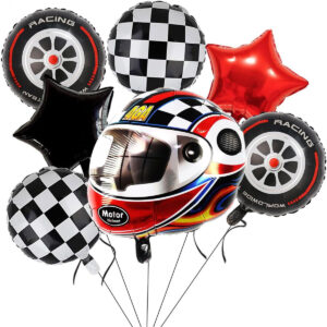 B0D228DHSW.jpg Race Car Theme Party Balloons: Checkered & Tire Decorations