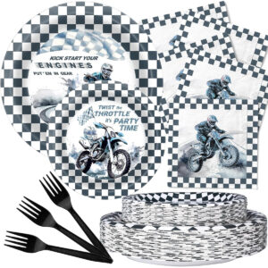 B0DGWXL49D.jpg Dirt Bike Party Supplies for 20: Motocross Tableware Set