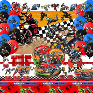 B0C144MH79.jpg Dirt Bike Birthday Party Decorations Set with Backdrop & Decor
