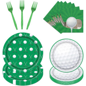 B0D3PRWKDS.jpg Golf Party Tableware Set: 96-Piece Disposable Supplies for 24