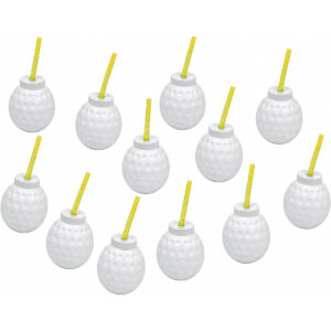 B016V27CSI.jpg Golf Ball Molded Plastic Cups with Lids and Straws - 12 Pack