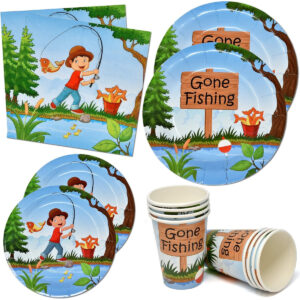 B07VB13M73.jpg Gone Fishing Party Supplies Set for 24 Guests - Disposable Kit