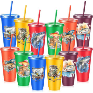 B0F3HTMJWG.jpg 12 Pcs Fishing Party Cups with Lids and Straws for Events