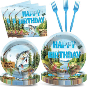 B0DPGZQD8F.jpg Gone Fishing Birthday Party Tableware Set for 24 Guests