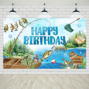 B0CPDLGD9F.jpg Gone Fishing Birthday Backdrop Banner for Fishing Party Decor