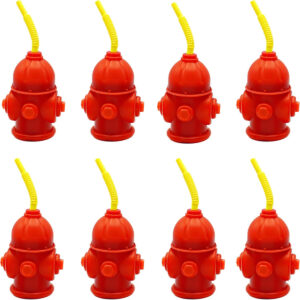 B07C7LGLVF.jpg Fire Hydrant Straw Cups for Firefighter Birthday Party Favors