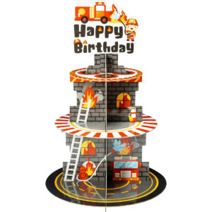 B0BVR7Q7FB.jpg Haooryx 3-Tier Firefighter Cupcake Stand for Birthday Parties