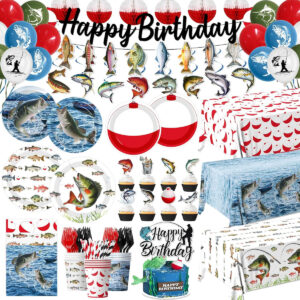 B0FMK85FWD.jpg Fishing Birthday Party Decorations Set for 24 Guests