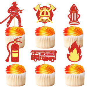 B0CJ2M23JL.jpg 24-Pack Firefighter Cupcake Toppers for Fire Theme Parties