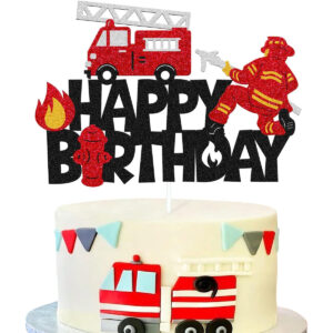 B09THZ61Q7.jpg Firefighter Themed Cake Topper Set for Kids Birthday Parties