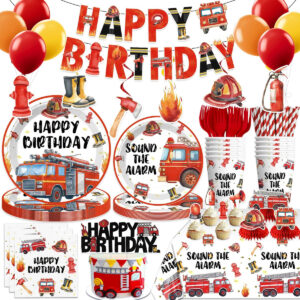 B0DP8CP8LZ.jpg Firetruck Birthday Party Decorations Set for 25 Guests