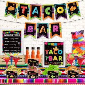 B08VNQ5LCL.jpg Taco Bar Decoration Kit for Mexican Fiesta Party Table Setup