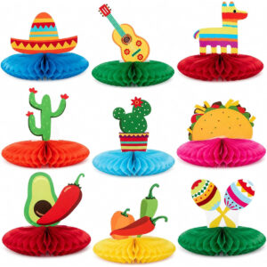 B07YCHKGK8.jpg 9-Piece Mexican Fiesta Honeycomb Table Centerpieces for Parties