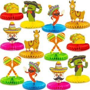B0B12GFQ6M.jpg 12pc Fiesta Mexican Party Table Centerpiece Honeycomb Decor
