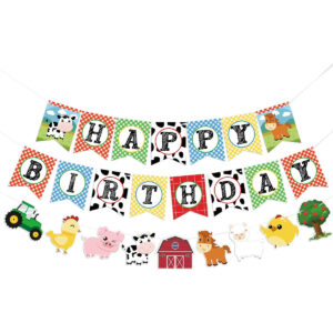 B0813716VQ.jpg Farm Animal Birthday Banner: Barnyard Tractor Party Decor