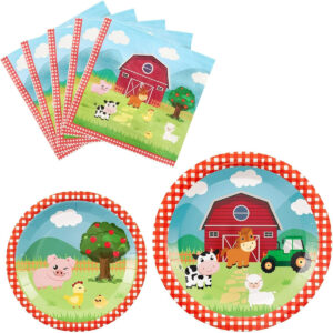 B081362K15.jpg Farm Animal Party Tableware Set: Plates and Napkins for 16