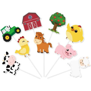 B085RCP8TS.jpg Farm Animal Cupcake Toppers for Barnyard Birthday Parties