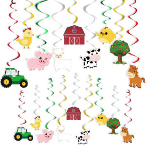 B08DS5D71K.jpg Farm Animal Hanging Swirl Decorations for Barnyard Parties