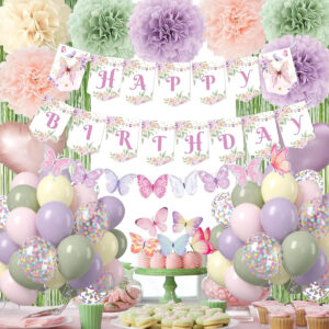 B0FD9MQQ58.jpg Fairy Birthday Party Decorations Set with Butterfly Banner