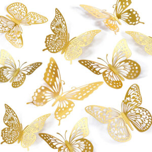 B095P43V29.jpg 3D Butterfly Wall Decor: 48 Pcs Gold Fairy Party Decorations