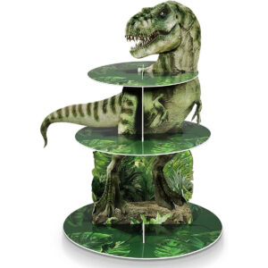 B0C1ZJRTHV.jpg 3-Tier Dinosaur Cupcake Stand for Kids Jungle Birthday Parties